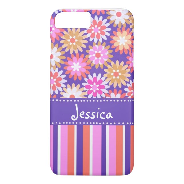 Lila 'n Rosa Flowers & Rand Case-Mate iPhone Skal (Baksida)