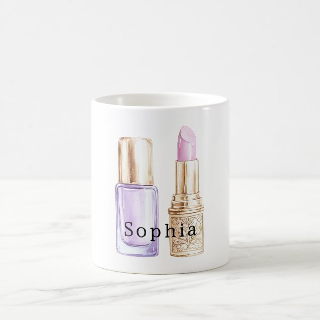 Lila nagellack rosa läppstift kaffemugg (Center)