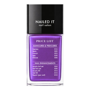 Lila nagellackflaska Nagelsalong Prislista Reklamkort