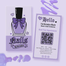 Lila nagellacksflaska med band nagelsalong QR-kod