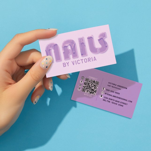 Lila Naglar Glitter Drivrutiner Typografi Nagel Te Visitkort (Skapare uppladdad)