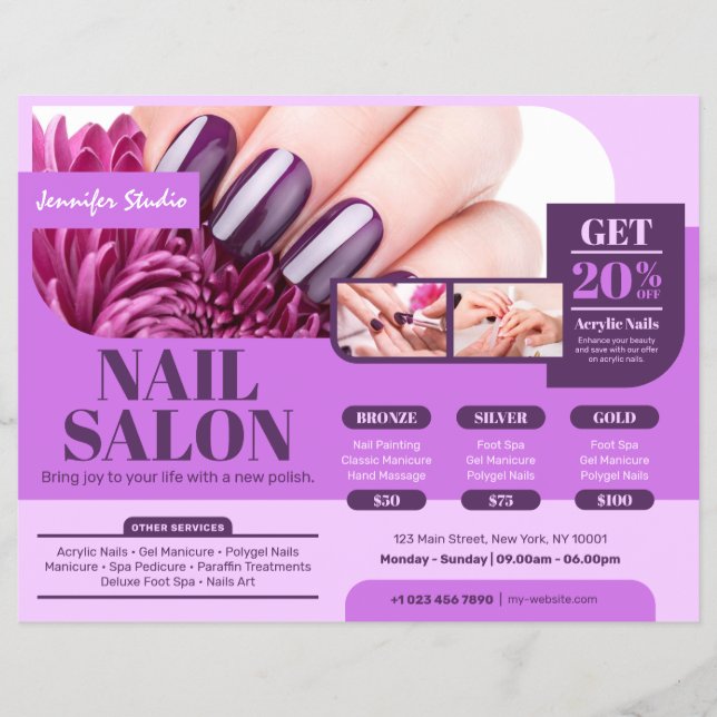 Lila Nail Salon, Makeup Artist (Vågrät) Reklamblad (Framsidan)