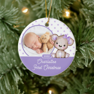 Lila Nalle Baby Första julfotfoto Julgransprydnad Keramik