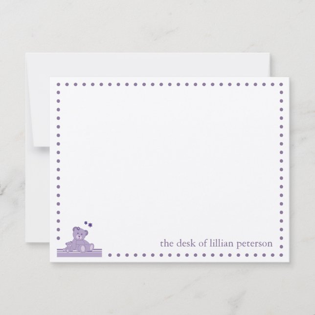 Lila Nalle Personlig Note Card Anteckningskort (Framsida)