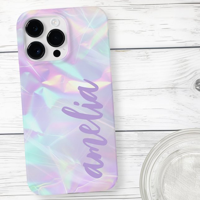 Lila namn holografisk pastellregnbåge färg (Purple name holographic pastel rainbow colors Case-Mate iPhone case)