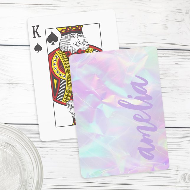 Lila namn holografisk pastellregnbåge färg casinokort (Purple name holographic pastel rainbow colors playing cards)
