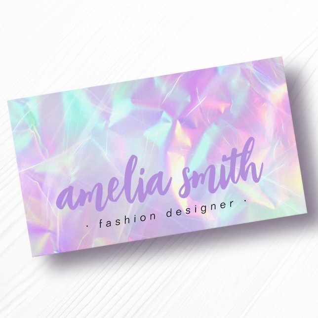 Lila namn holografisk pastellregnbåge färg visitkort (Purple name holographic pastel rainbow colors business card)