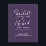 Lila Namnteckning skript Bröllop Inbjudan Vykort<br><div class="desc">Med namnteckning stil namn kan det här elegant lila-vykortet för bröllopsinbjudan vara personlig med din information i chic. Designad av Thisisnotme©</div>