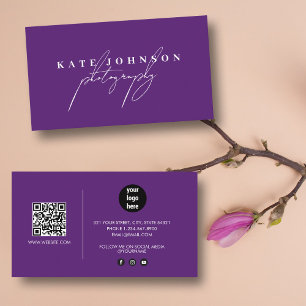 Lila Namnteckning skript QR Code Social Media Visitkort