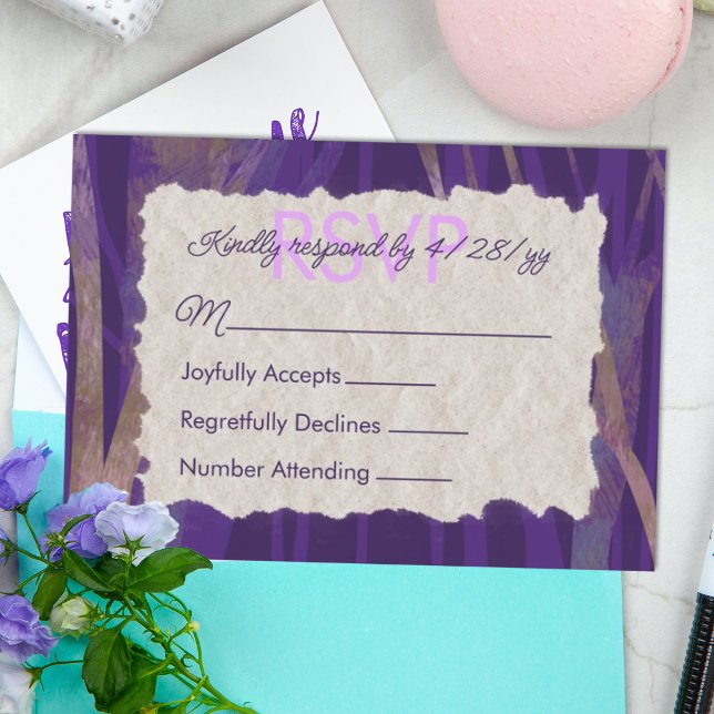 Lila Natt Forest Bat mitzvah OSA kort (purple bat mitzvah rsvp card, trees forest, purple frame)