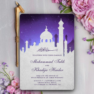 Lila natt himmel arabisk islamisk muslimsk bröllop inbjudningar