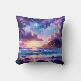 Lila nattlig himmel måne tropisk strand scen kudde
