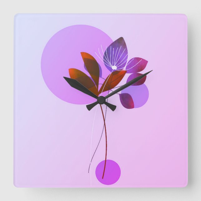 Lila Nature Abstrakt Wall Clock Fyrkantig Klocka (Framsida)