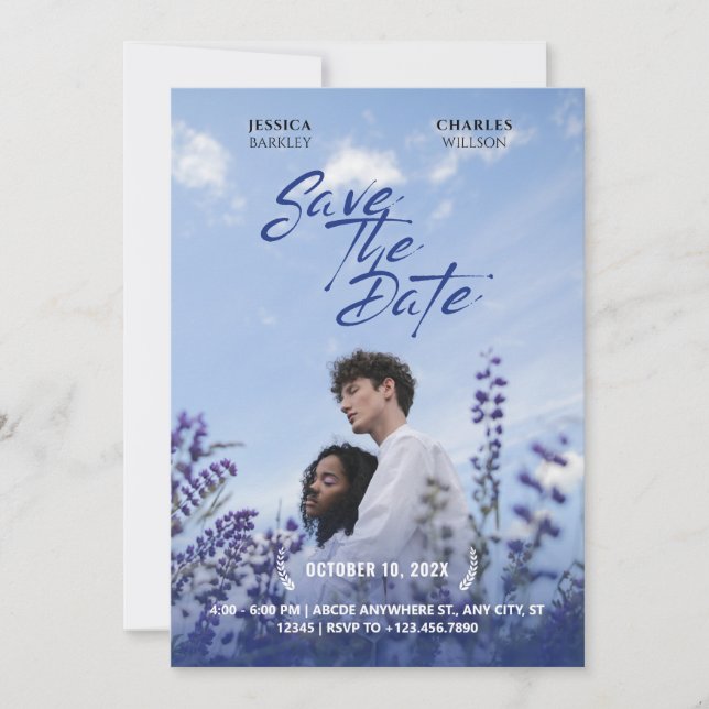 Lila naturfilm affisch bröllopsfoto  spara datumet (Framsida)