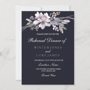 Lila Navy Winter Blommigt Bröllop Rehearsal Dinner Inbjudningar