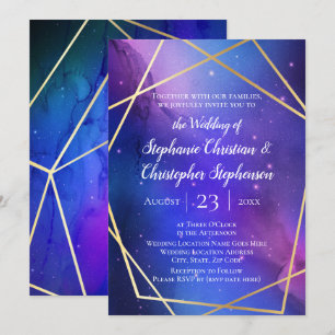 Lila Nebula Celestial Art Geometric Guld Bröllop Inbjudningar