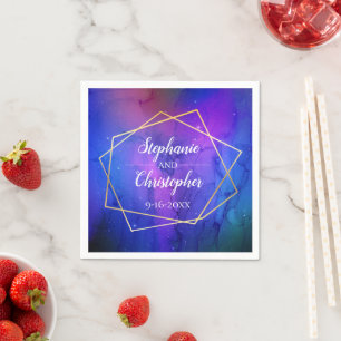 Lila Nebula Celestial Art Geometric Guld Bröllop Pappersservett