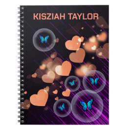 Lila Neon Butterfly Girls Heart Cute-eget namn Anteckningsbok