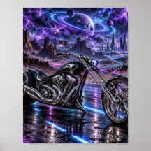 Lila neon-chopperaffisch