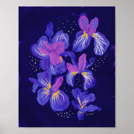 Lila Neon Flowers på natten Poster