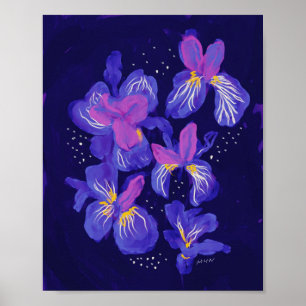 Lila Neon Flowers på natten Poster