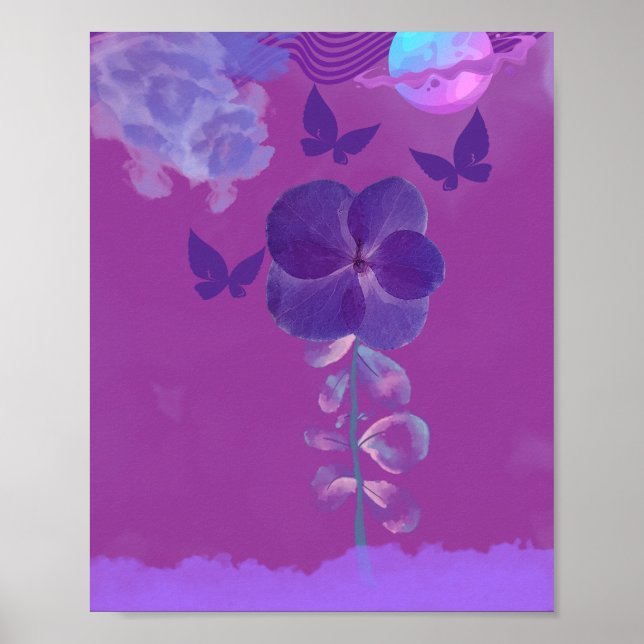 Lila Neon Flowers vid nattPoster Poster (Framsidan)
