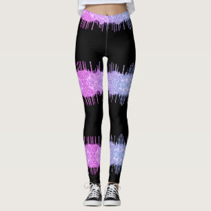 Lila Neon Glitter Drips Black Leggings