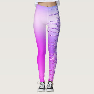 Lila Neon Glitter Sparkly Drives Party Leggings