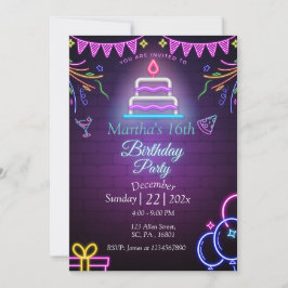 LILA NEON GLOW IN MÖRK FÖDELSEDAGSFEST INBJUDNINGAR