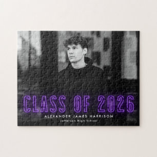 Lila Neon-klass för 2025 Studenten-foto Pussel