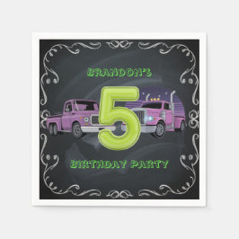 Lila Neon Lastbilar 5:e Födelsedagsfesten Pappersservett