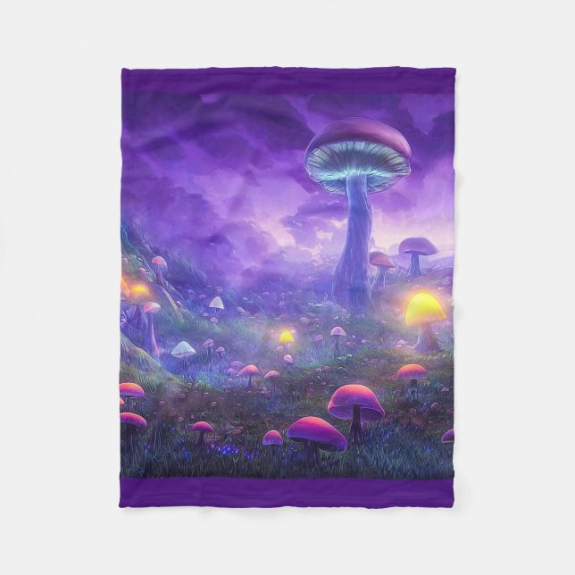 Lila Neon Mushroom Fleece Blanket (Framsidan)