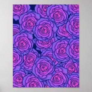 Lila Neon Ro Black Light Stil Blommigt Art Poster