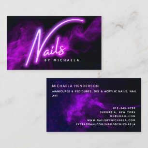 Lila Neon & Rök Nagelsalong/Techniker Visitkort