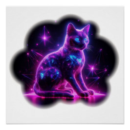 Lila neon siamesisk katt med blå ögon & stjärnexpl perfect poster