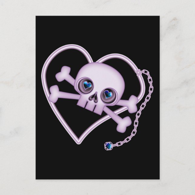 Lila Neon Skull Vykort (Framsida)