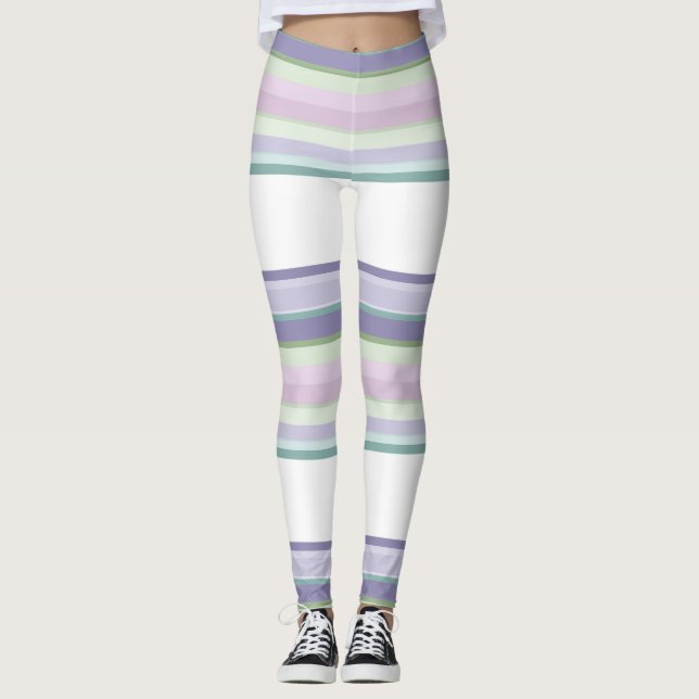 Lila, Neptunus, havsgrön och lavendelränder Leggings (Framsida)