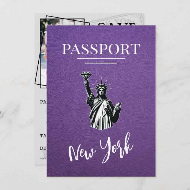 Lila New York City Passport Spara datum Spara Datumet (Fram/baksida)