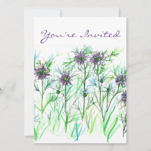Lila Nigella Watercolor Flowers Möhippa Inbjudningar