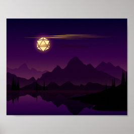 Lila Night D20 Dice Full Moon Tabletop RPG Poster