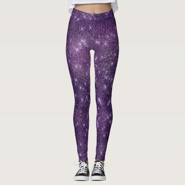 Lila Noir Plum, fryst Sparkly Sequin Black Leggings (Framsida)