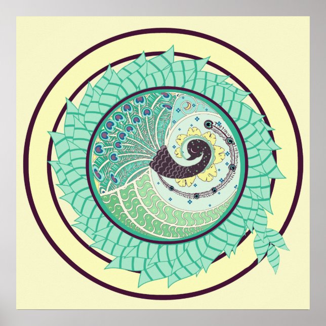 Lila Nouveau Peacock Art Poster (Framsidan)