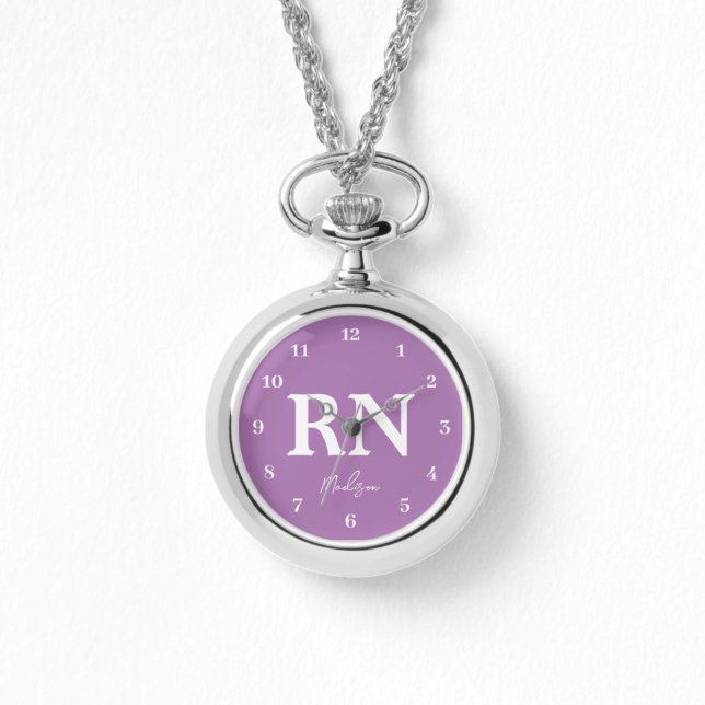 Lila Nurse RN Personlig Silver Armbandsur (Framsida)