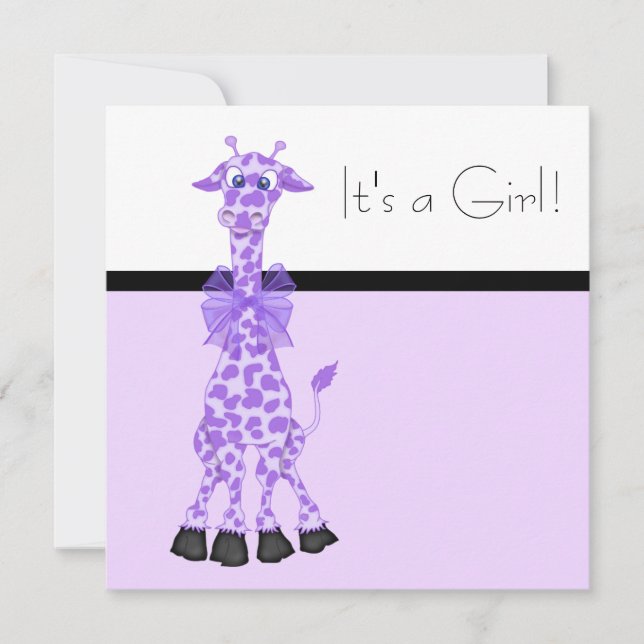 Lila Nyckfull Giraff Babyflicka Babyshower Inbjudningar (Framsida)