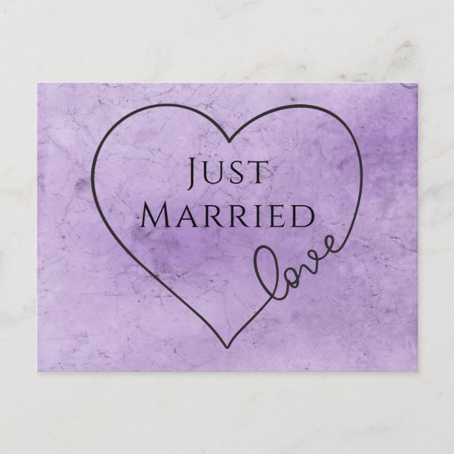 Lila Nygifta Hjärtan Vattenfärg Bröllop Meddelande Vykort (Framsida)