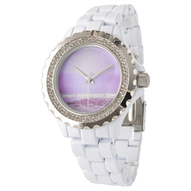 Lila Ocean & Himlar White Rhinestone Watch Armbandsur (Vinklad)