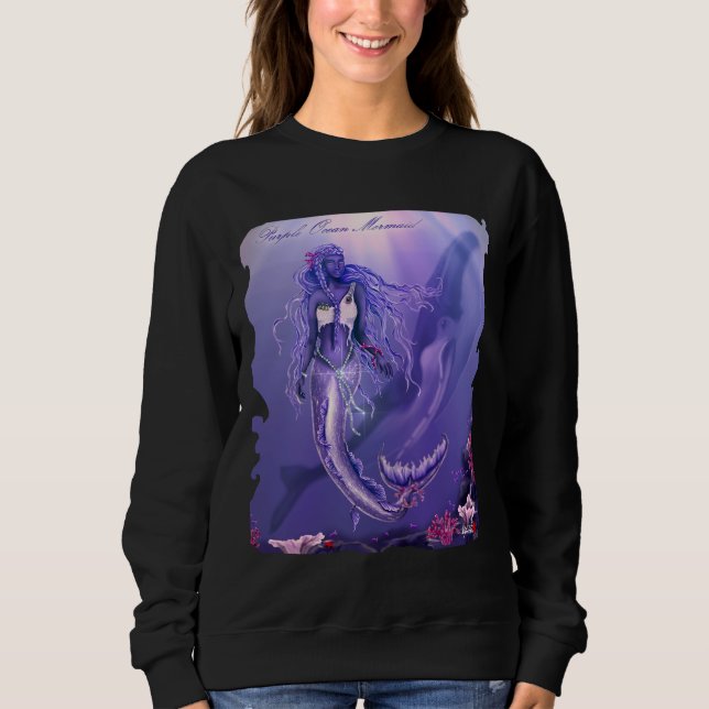 Lila Ocean Sjöjungfru Sweatshirt T Shirt (Framsida)