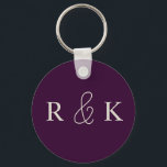 Lila och beige bröllop monogrammat nyckelring<br><div class="desc">Elegantens personlig med monogrammet nyckelkedja med elegant ljusbeige initialer på rikens lila-bakgrund. Perfekt för par, Anpassningsbar det nu att lägga till par initialer.</div>