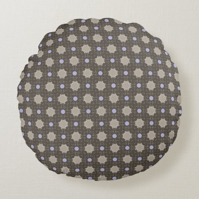 Lila och Beige Polka dots Round Pillow Rund Kudde (Framsidan)