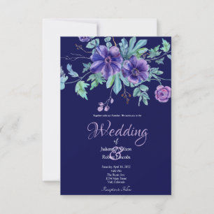 Lila och blå akryl blomsterbröllopsinbjudan inbjudningar